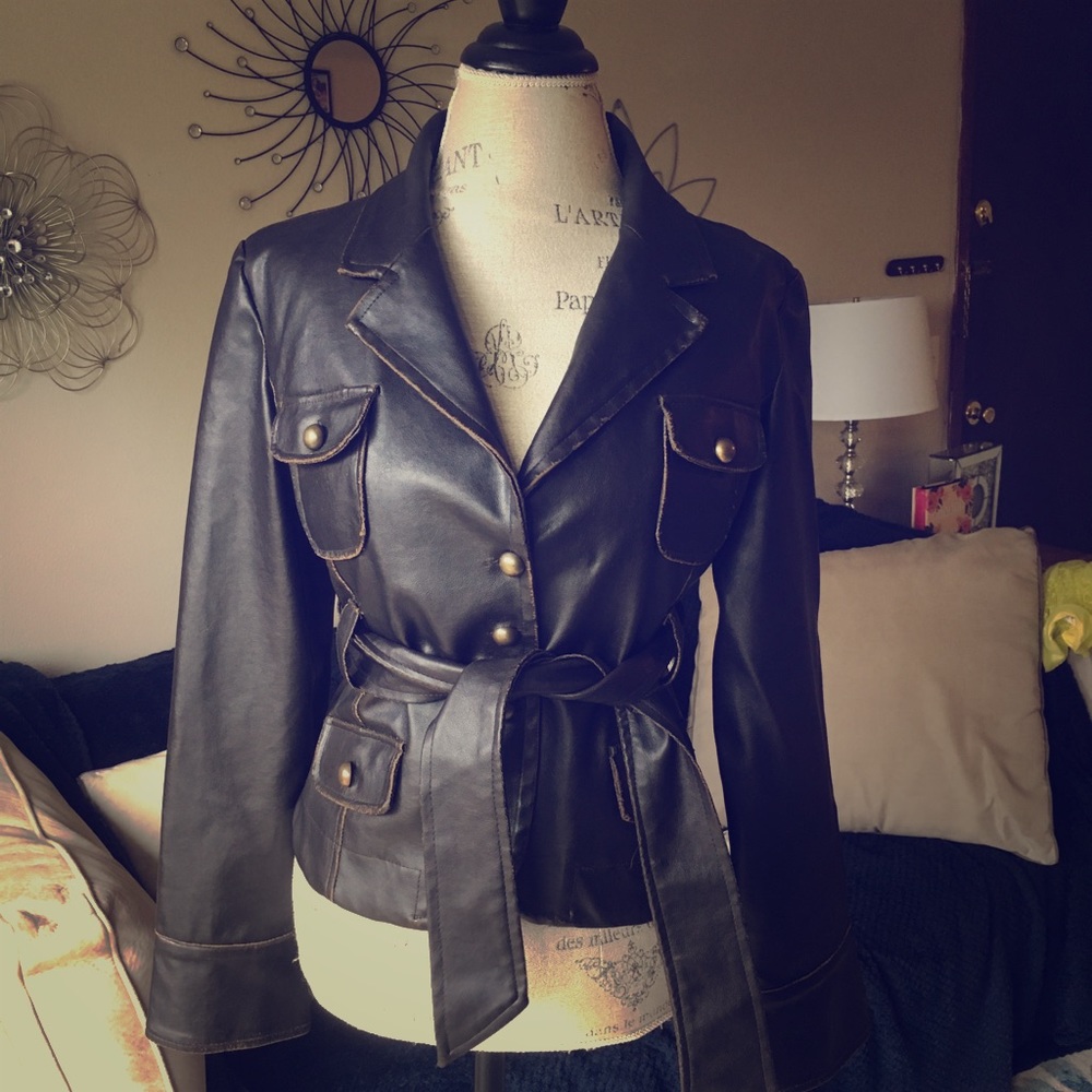 Distressed Pleather Dark Brown Jacket